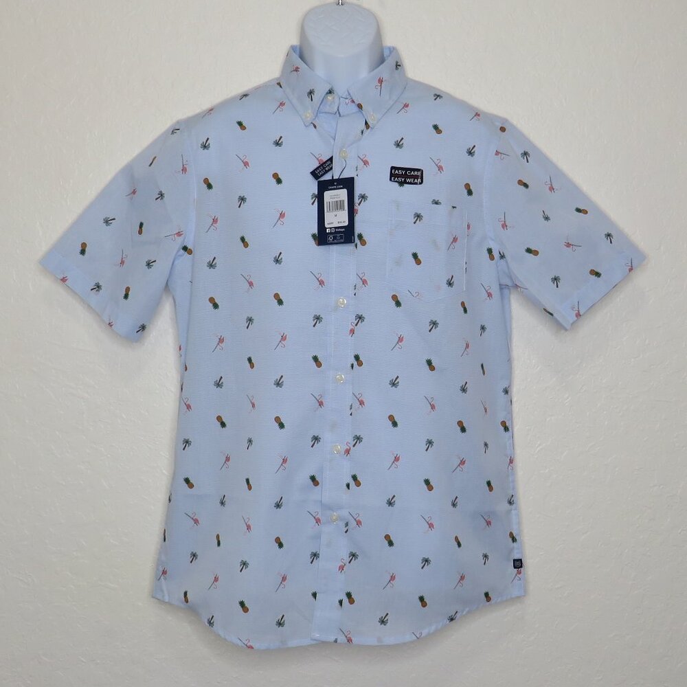 Chaps* Men's Short Sleeve Button Down Curved Hem Chest Pocket Shirt~ Size Medium